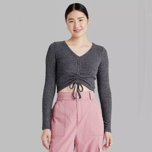 NWT Wild Fable Ruched Front Crop Sweater - Picture 1 of 5